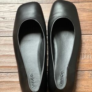 Vince Leah Ballet Flats Black Leather Square Toe Minimalist Capsule Sz 8 1/2